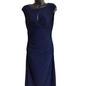Lauren Ralph Lauren Women's Navy‎ Blue Ruched Keyhole Sleeveless Midi Dress XS,S